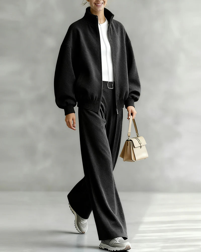 Versatile Casual Tweed Jacket Pants Set | Zeagoo