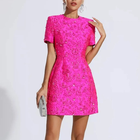 New with Tags! Catchall Astrid Pink Jacquard Floral Mini Dress | Poshmark