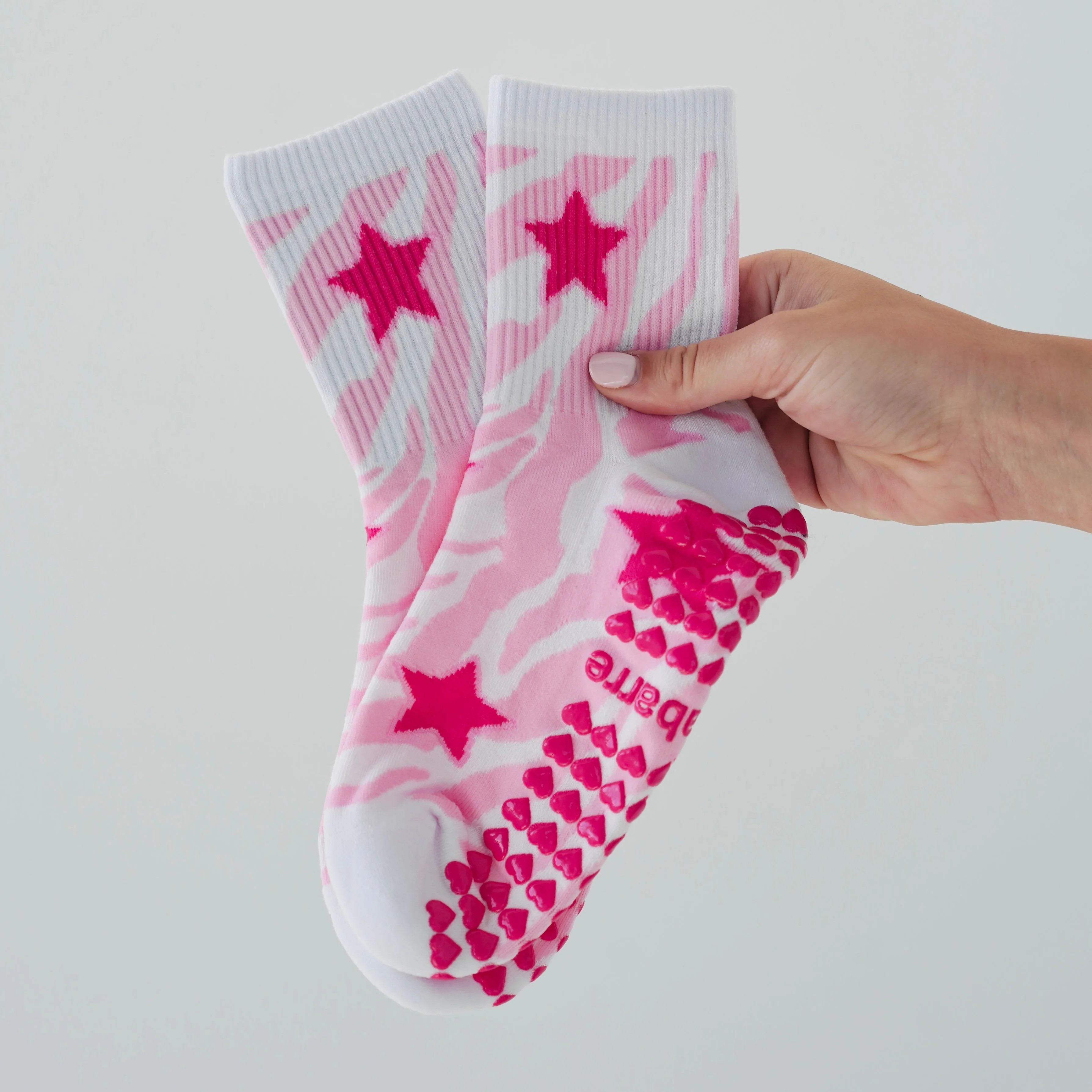 Zebra Star Grip Socks - Pink | Pilabarre