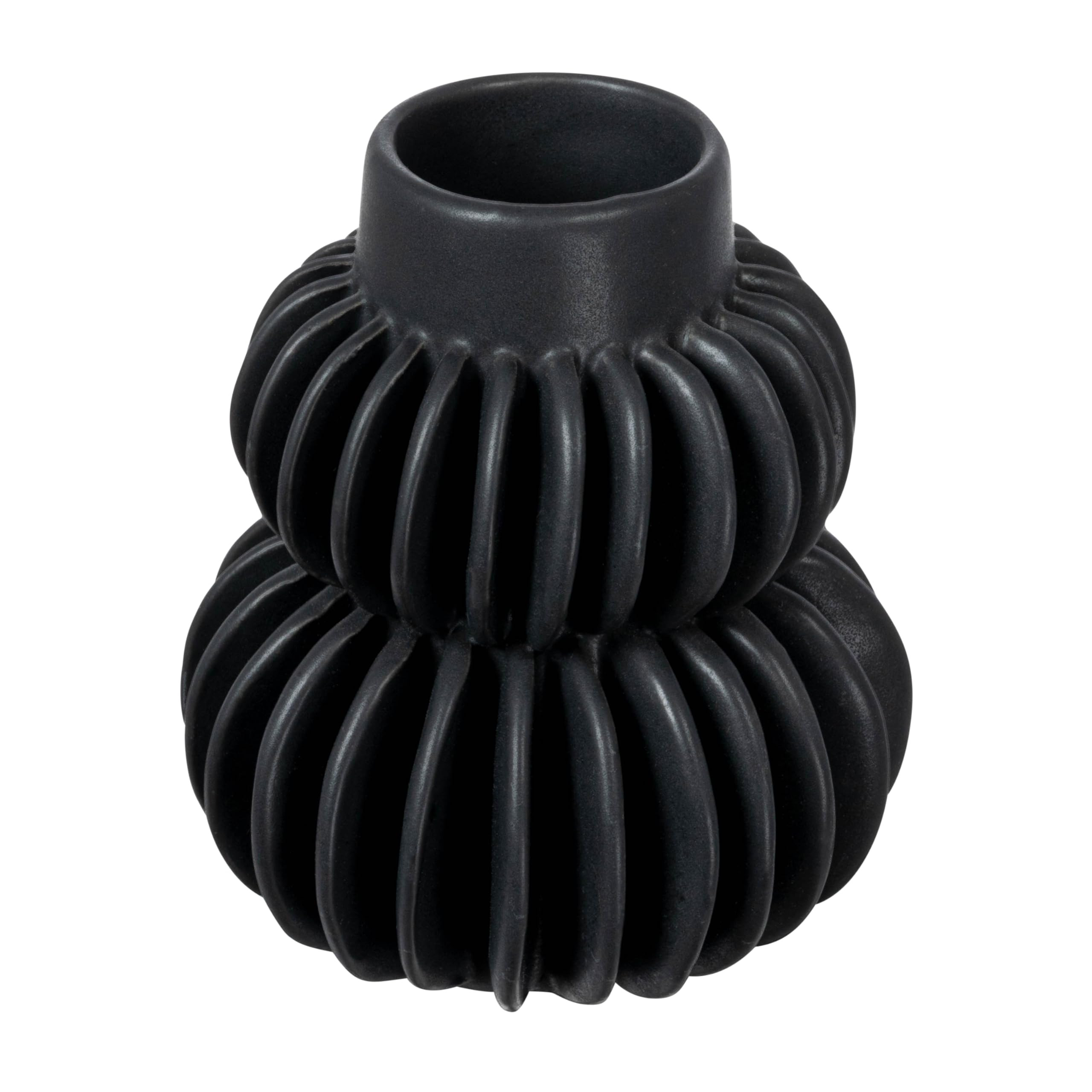 Bloomingville Modern Pleated Stoneware Vase, Black | Amazon (US)