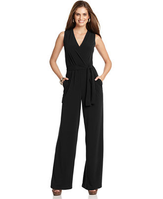 NY Collection Sleeveless Wide-Leg Jumpsuit | Macys (US)
