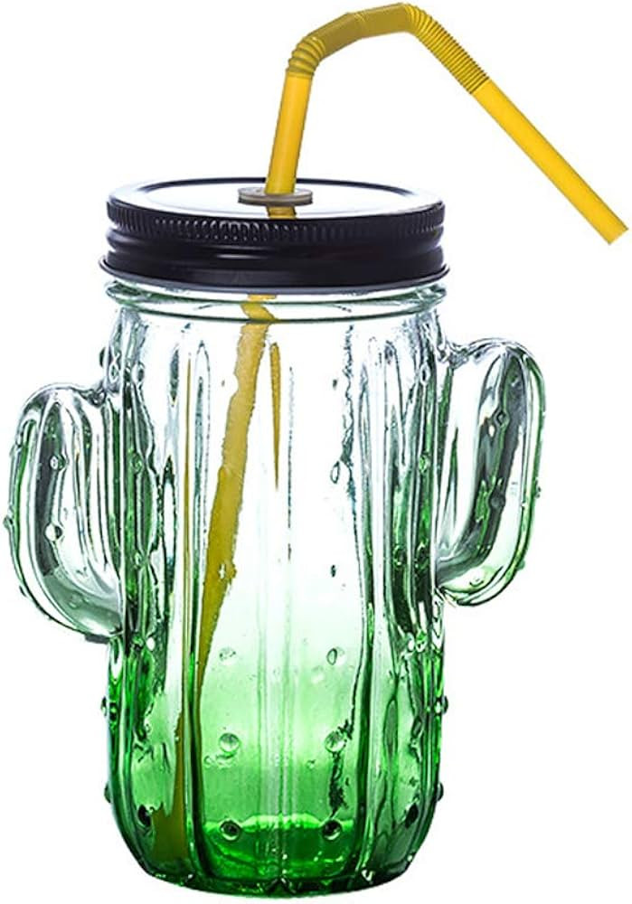 DOITOOL Drinking Glasses, Cactus Shape Glass Straw Cup Creative Juice Glass Drinking Mug for Wate... | Amazon (US)