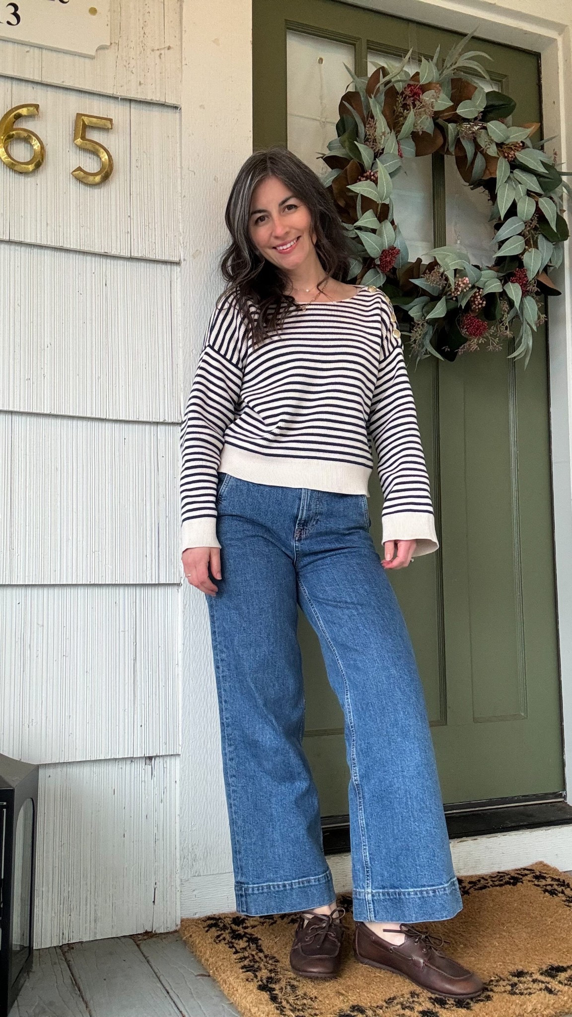 ootd, Sézane, marine style, boat shoes, striped sweater, dainty jewelry, pearl necklace, wide leg jeans, sailor style 

#LTKPetite #LTKMidsize #LTKSpringSale