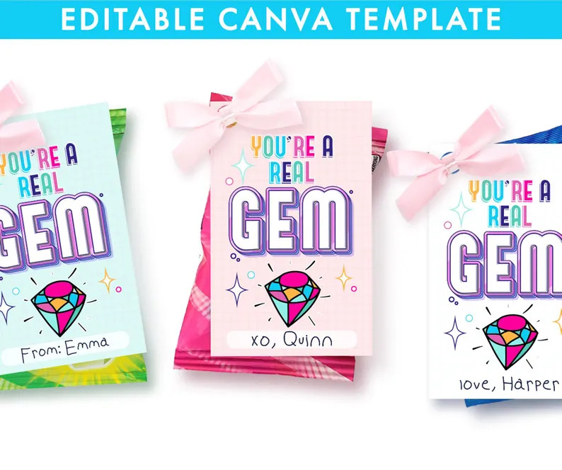 EDITABLE "You're a Real Gem" Ring Pop Valentine Cards - Printable Classroom Valentines for Kids -... | Etsy (US)