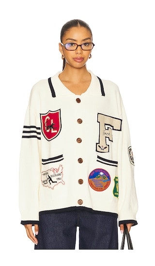 York Varsity Patch Jacket in Cream | Revolve Clothing (Global)