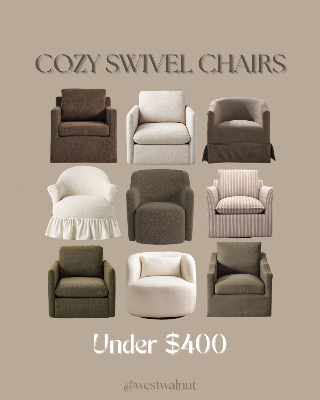 I love a good swivel chair. Whether utilized in a livingroom, at the end of a bed, a reading nook or in an office space, they can be the perfect functional addition for extra seating. I rounded up some solid, affordable options! I rounded up some modern, neutral options under $400 for some budget friendly inspiration.

#swivelchair #modernchair #homefinds #affordabledecor #affordablehome 

#LTKHome