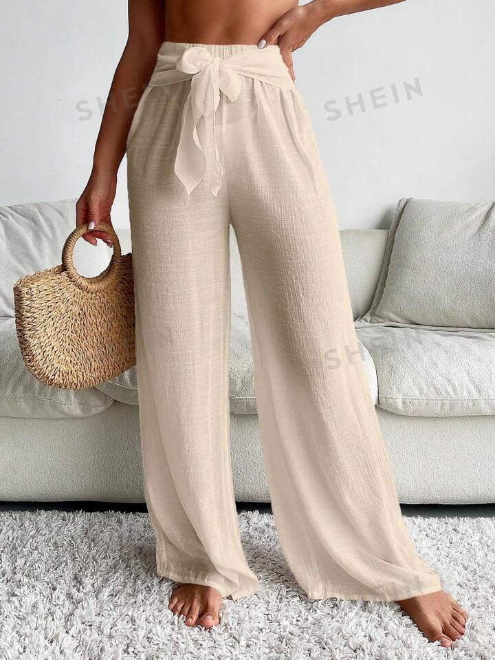 Solid Tie Front Cover Up Pants | SHEIN