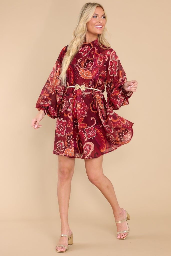 Creative Dreamer Burgundy Multi Print Dress | Red Dress 