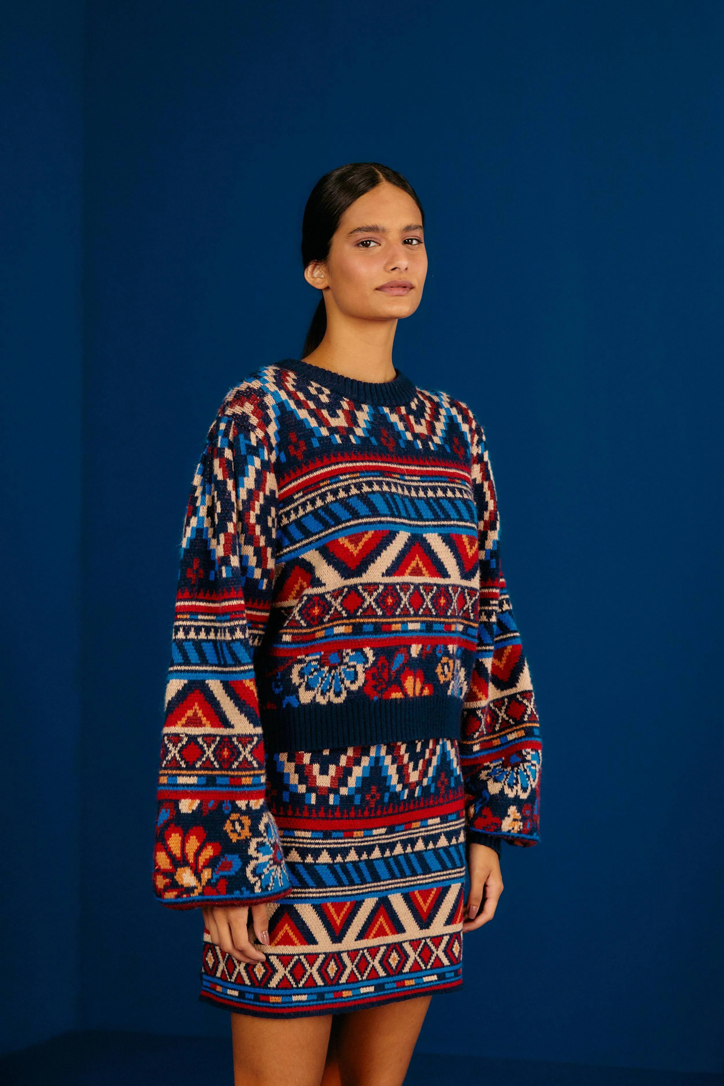 Blue Ainika Tapestry Sweater Skirt | FarmRio (US)