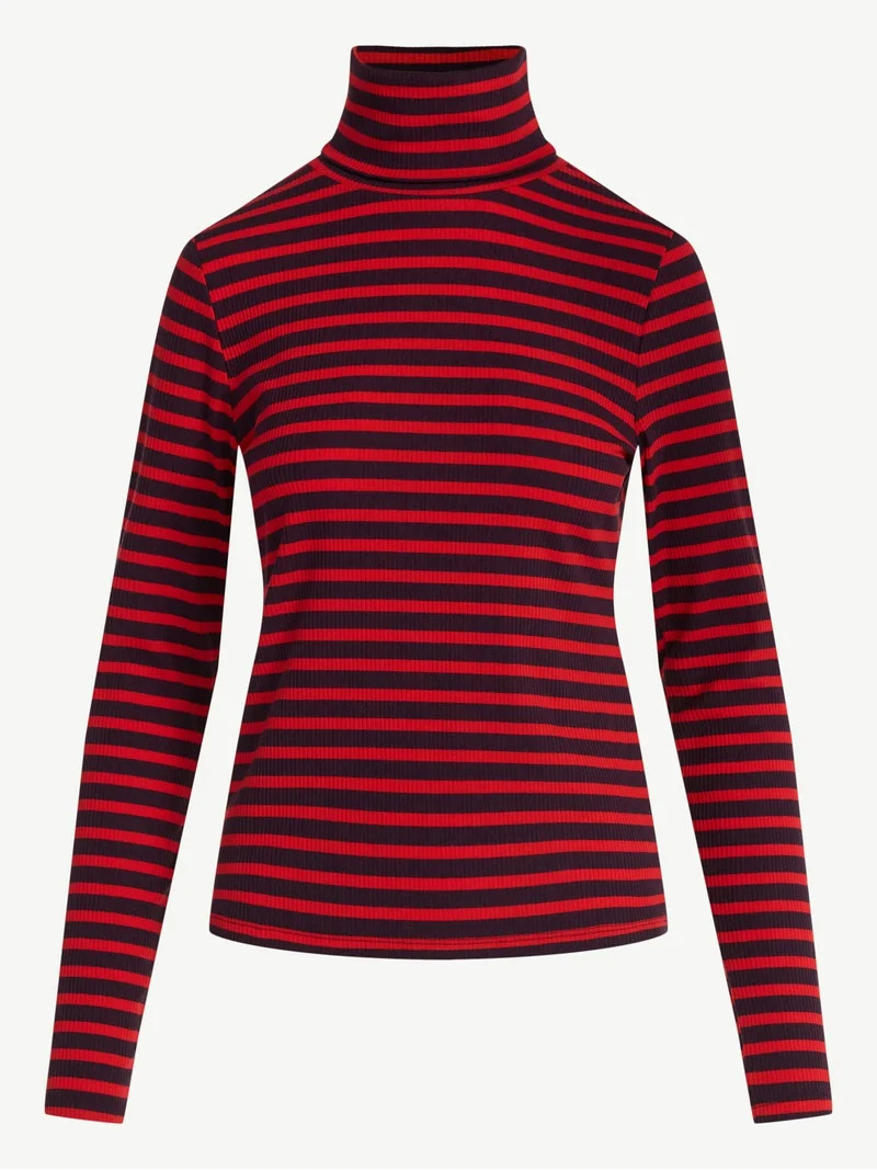 Free Assembly Women's Ribbed Turtleneck Tee, Sizes XS-XXL | Walmart (US)