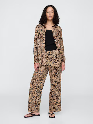 Mid Rise Linen-Blend Pull-On Wide-Leg Pants | Gap Factory | Gap Factory