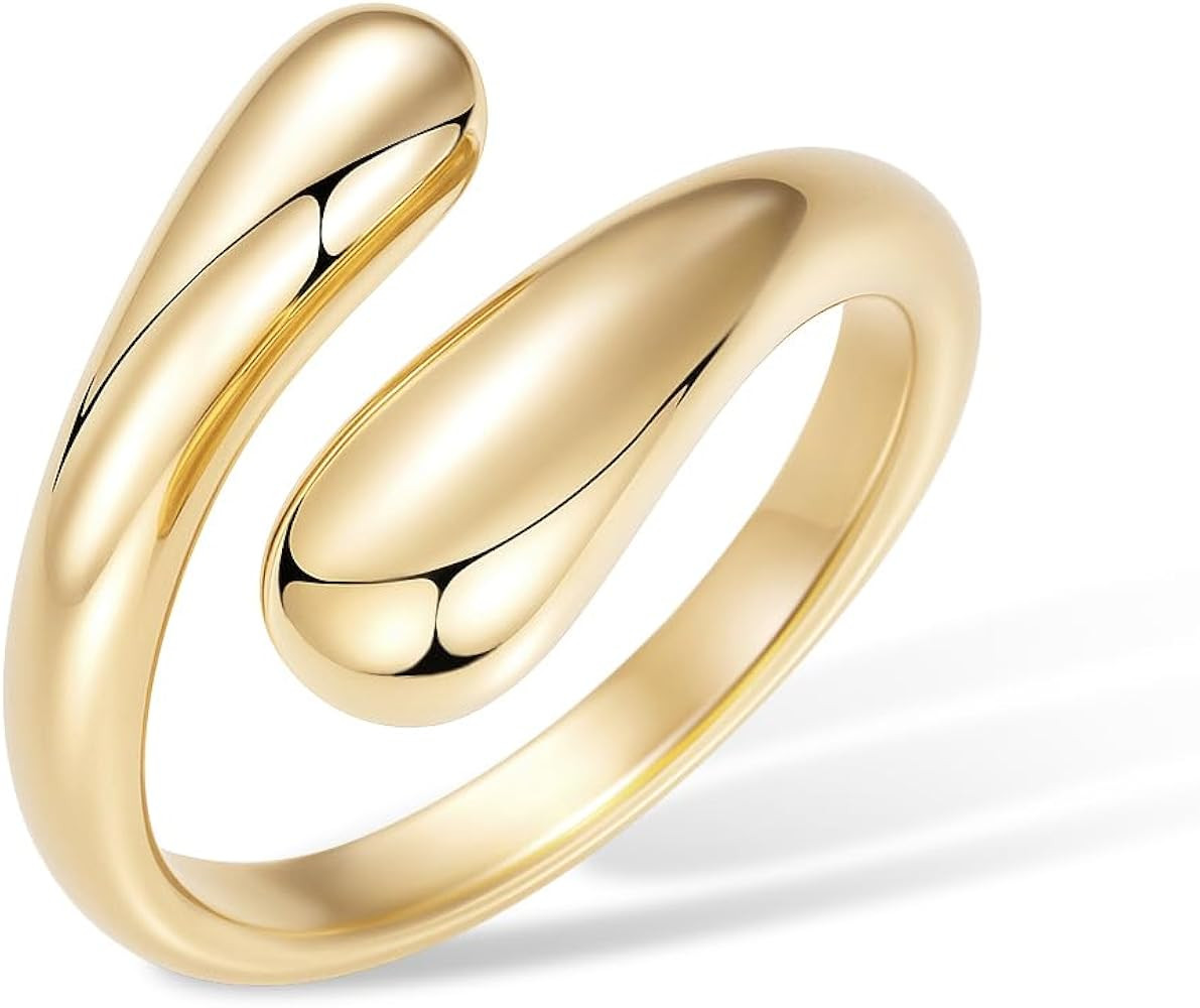 Non Tarnish Gold Chunky Rings for Women, 14K Gold Plated Statement Dome Rings Stacking Silver, Ad... | Amazon (US)