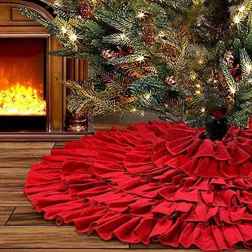 yuboo Christmas Red Ruffle Tree Skirt, 48 inches 6-Layer Rustic Farmhouse Tree for Christmas Tree... | Amazon (US)