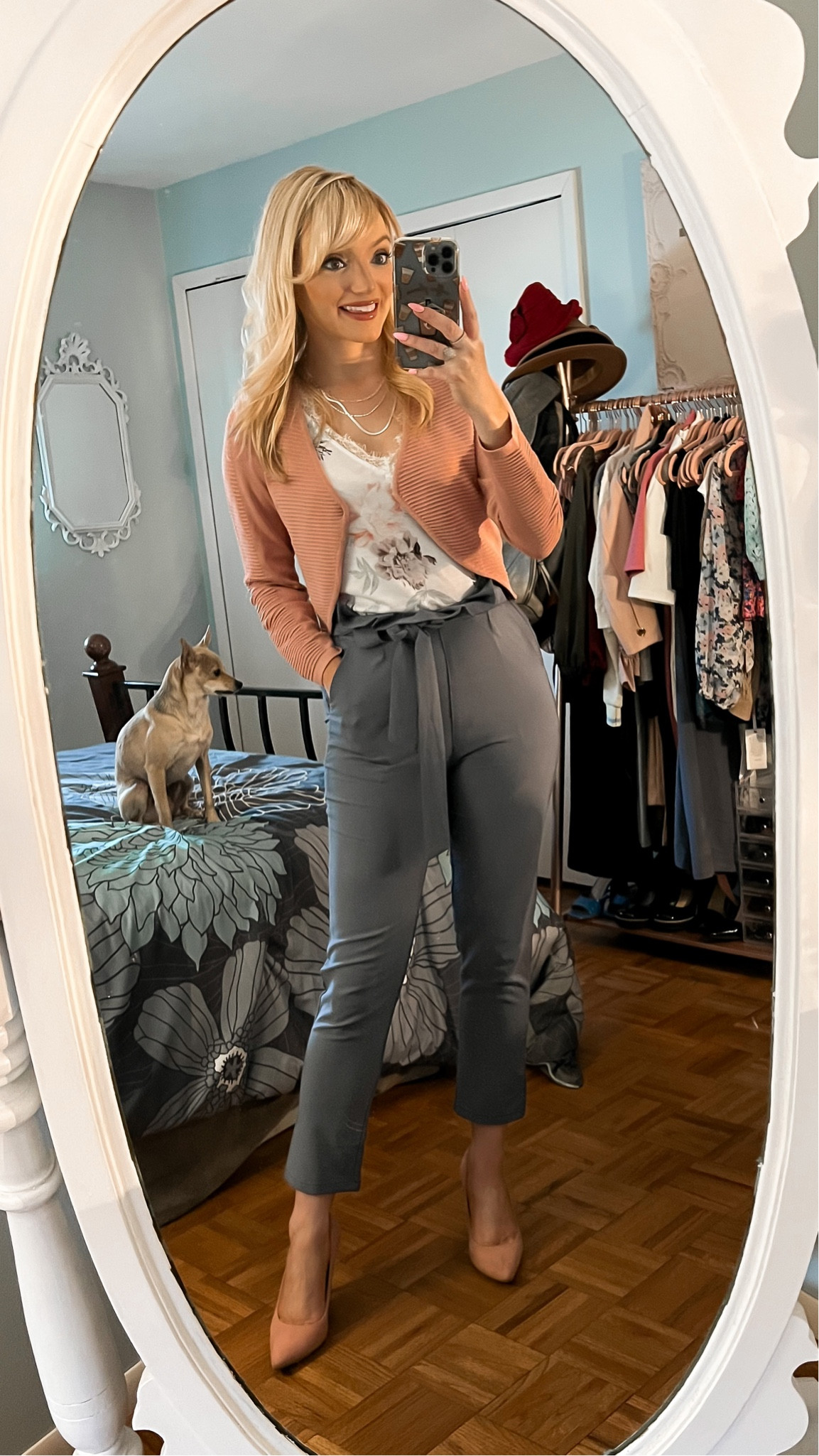 Blush pink bolero cardigan only $33.99 - spring cardigan - lace trim floral tank top - paperbag pants - business casual - wear to work - offuce style - work outfit - teacher outfit - teacher style - spring outfit - Amazon Fashion - Amazon finds 

#LTKworkwear #LTKSeasonal #LTKunder50