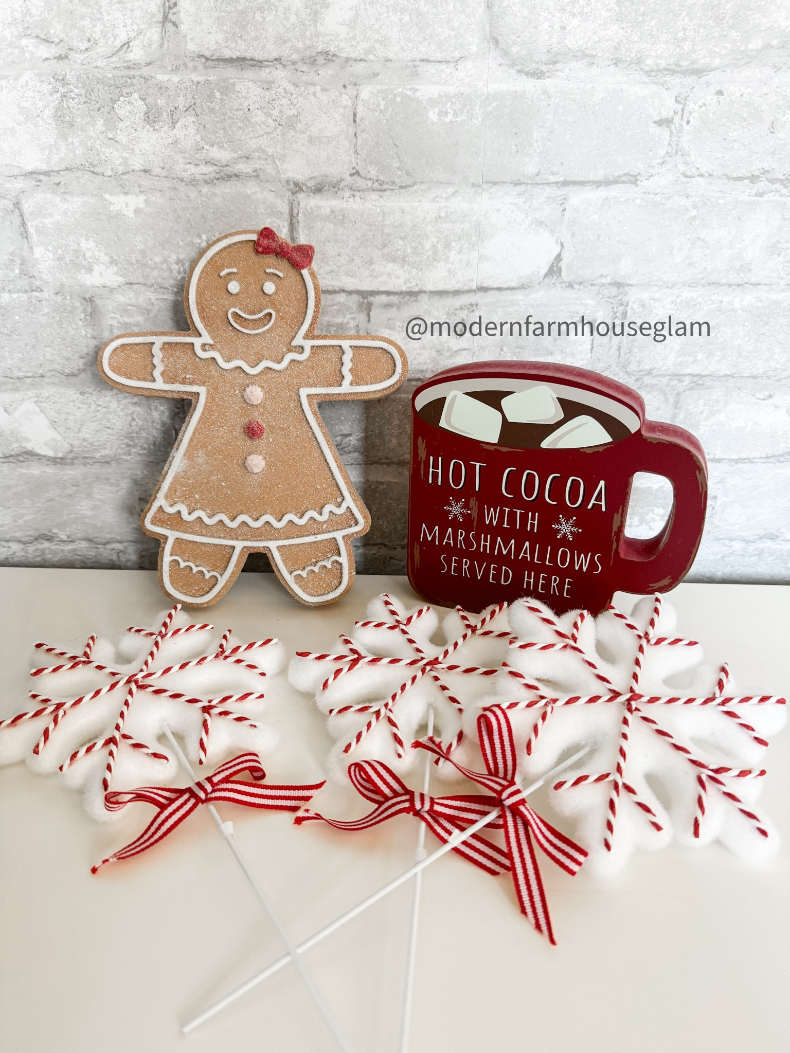 OK, these new Christmas is so adorable that I had to order them online! Grab this cute Christmas home decor stuff early before it sells out! The gingerbread girl is so sweet and I’m going to use this hot cocoa sign for my Christmas coffee bar. The peppermint snowflake picks can be used to accessorize lots of set ups, including putting in the Christmas tree. 
Thank you so much for using my link, I appreciate it! 

Peel and stick brick wallpaper. White  at home store holiday 

#LTKHome #LTKSeasonal