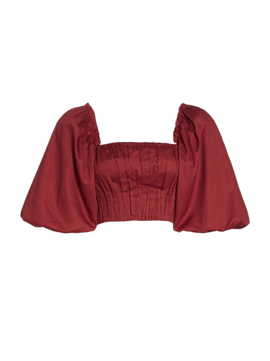 Aje Enamour Puff-Sleeve Cotton Cropped Top | Saks Fifth Avenue