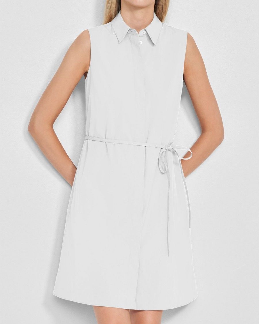 Sleeveless Belted Shirtdress in Stretch Cotton | Theory