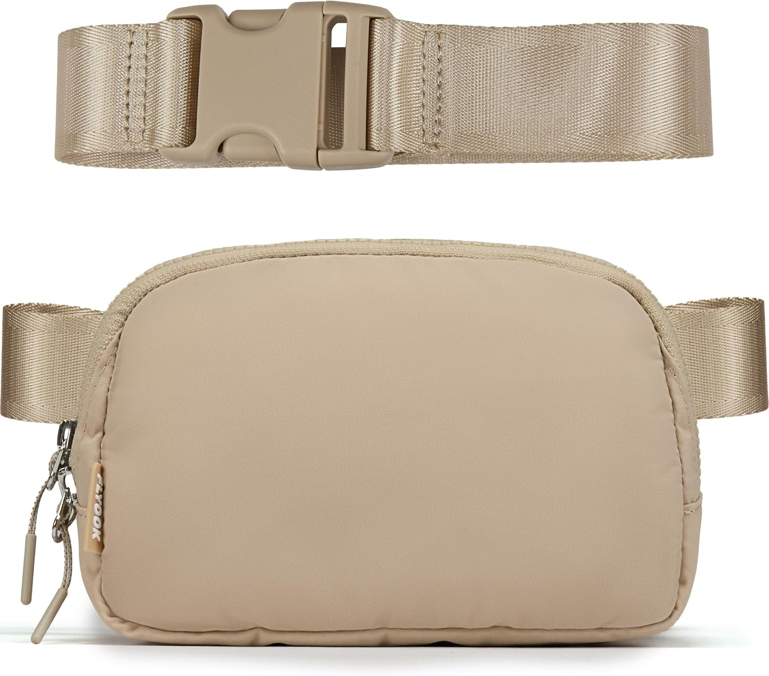 Unisex Mini Belt Bag, Adjustable Strap Nylon Cross Body Sling Bag for Workout, Running, Traveling, Hiking. (Two Way Plastic Zipper, Beige) | Amazon (US)