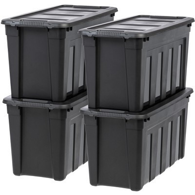 IRIS USA 4 Pack 31 Gallon Utility Totes with Easy-Grip Handles, Heavy-Duty Durable Stackable Storage Containers, Large Garage Organizing Bins, Black | Target