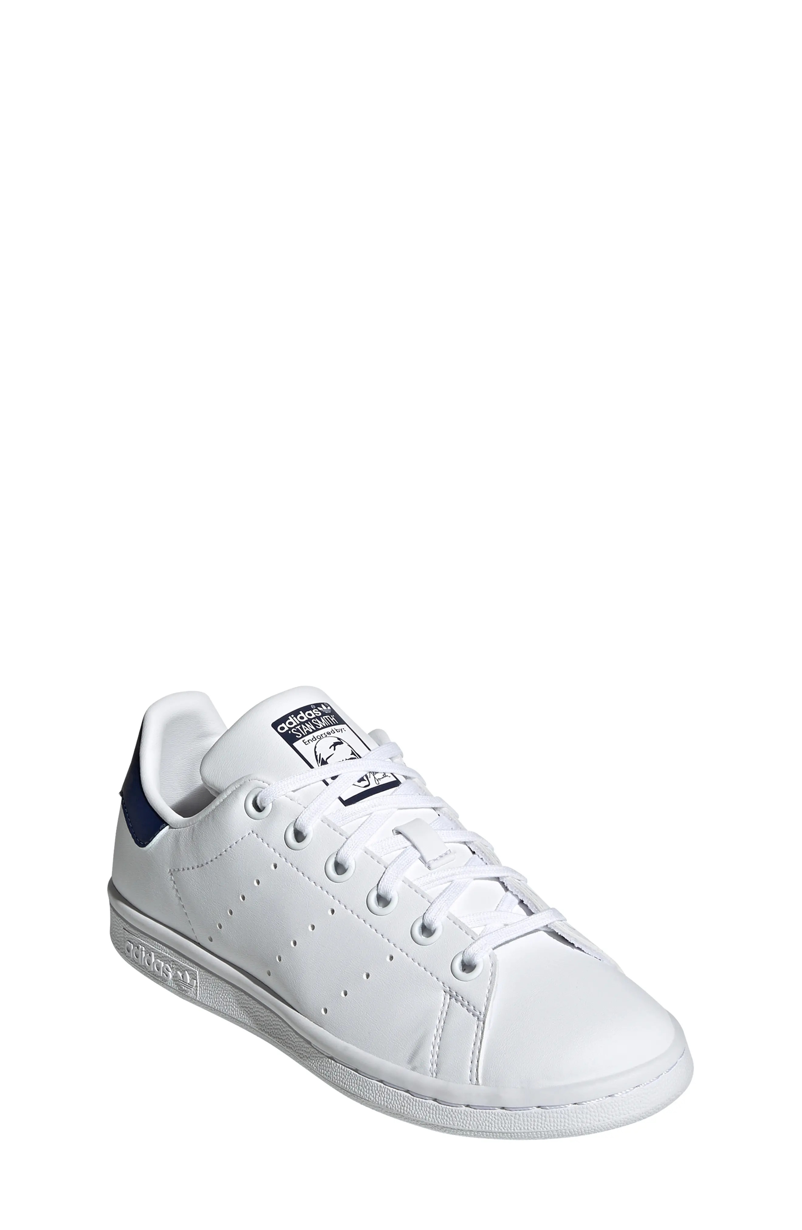 adidas Stan Smith Low Top Sneaker in White/Dark Blue at Nordstrom, Size 3.5 M | Nordstrom