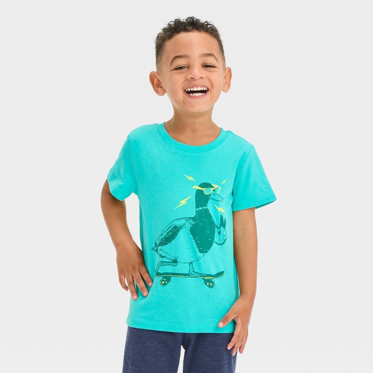 Toddler Boys' Duck Skateboarding Short Sleeve Graphic T-Shirt - Cat & Jack™ Turquoise Blue | Target