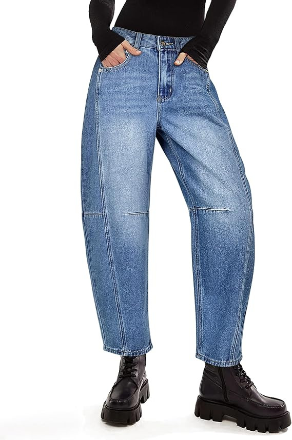 Women's Barrel Boyfriend Baggy Leopard Print Jeans Mid Rise Cropped Wide Leg Y2K Horseshoe Jeans ... | Amazon (US)