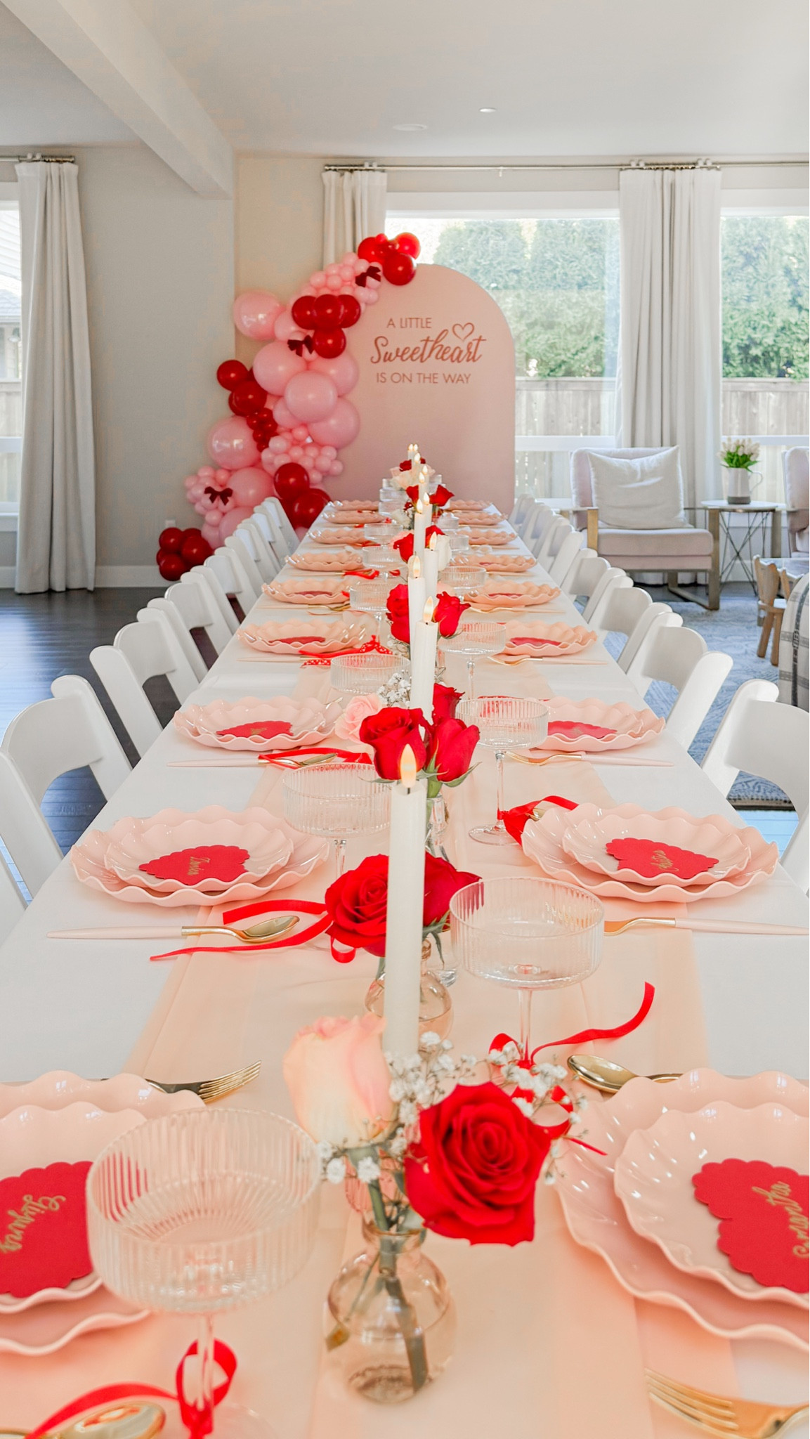 VALENTINES BABY SHOWER TABLE SETTING! 

Chairs, Valentine’s Day Ribbons, Ribbed Coupe Glasses, Candlestick Holders, bud vases, pink plates, pink plastic silverware, cricut maker 3, table runner, tablecloth, transfer tape, Cricut removable vinyl 

#LTKSeasonal #LTKParties #LTKHome