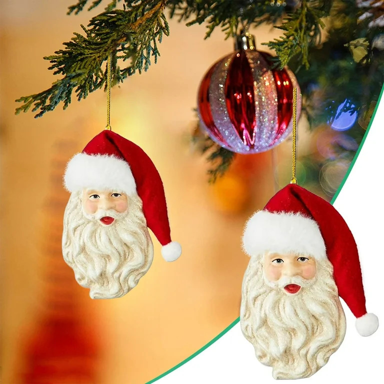 Vintage Santa Head Christmas Tree Ornament - 2D Red and White Glitter Santa Christmas Ornament wi... | Walmart (US)