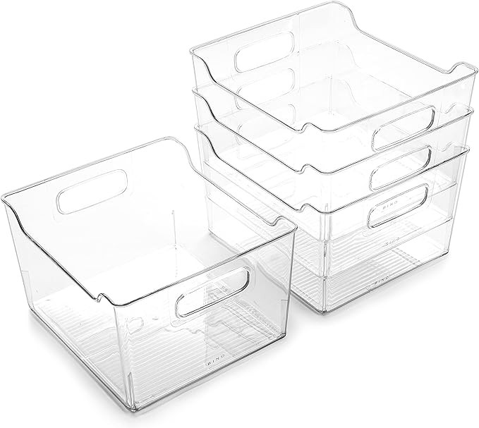 BINO | Plastic Storage Bins - 4 Pack | THE LODGE COLLECTION | Clear Storage | Containers for Orga... | Amazon (US)