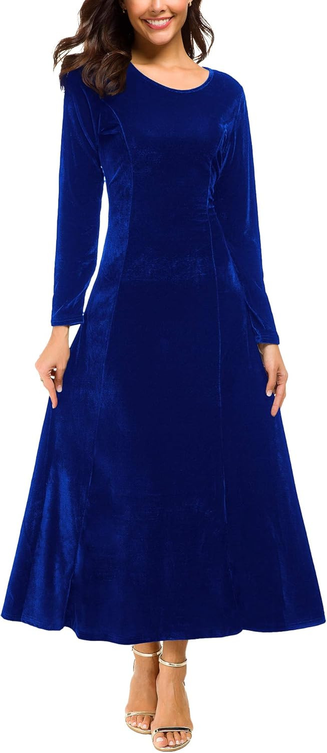 Urban CoCo Women's Elegant Long Sleeve Ruched Velvet Stretchy Long Dress | Amazon (US)