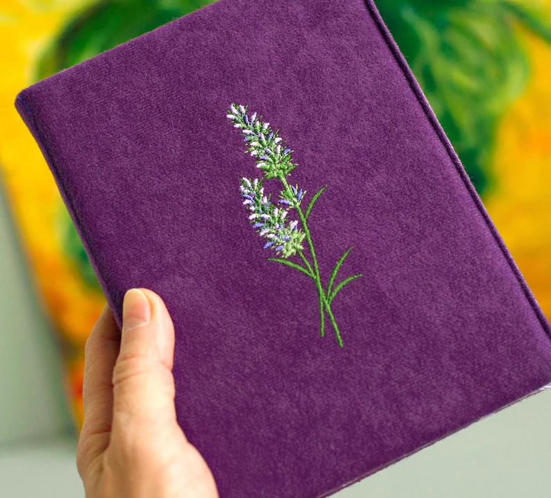Embroidered Lavender Kindle Case: Purple Velour Fabric Cover - Etsy | Etsy (US)