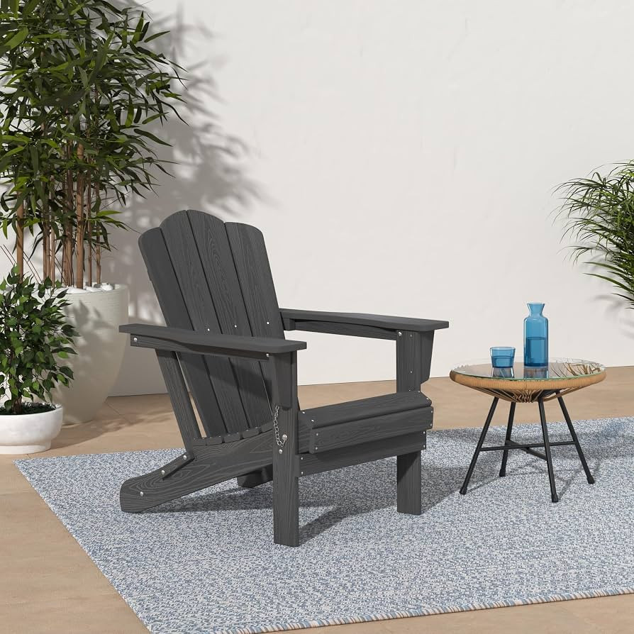 KINGYES Folding Adirondack Chair Set of 4, HDPE All-Weather Folding Adirondack Chair, Grey | Amazon (US)