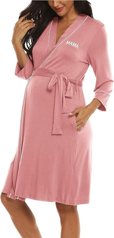 Molliya Maternity Nursing Robe Women Printed Pregnancy Hospital Delivery Pockets Bathrobe | Amazon (US)