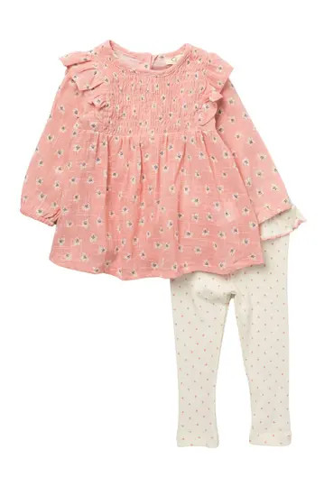 Ruffle Yoke Eyelet Top & Leggings Set | Nordstrom Rack