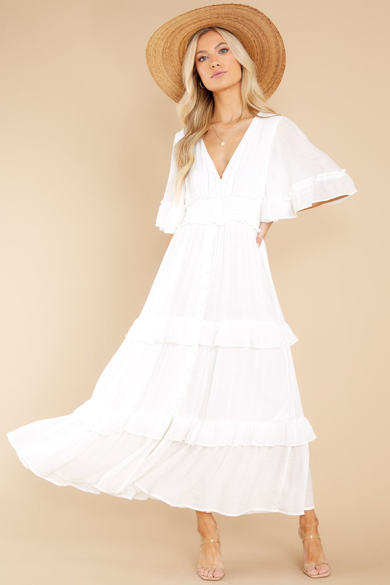 Twirl Some More White Midi Dress | Red Dress 