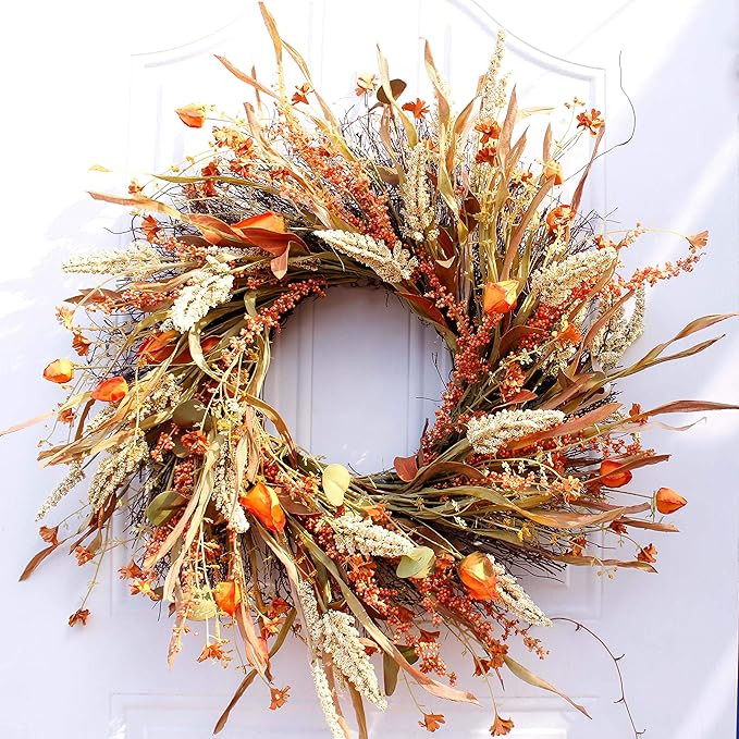 Dseap Wreath - 24 Inch Fall Wreath, Straw Wreath, Farmhouse Door Wreaths for Front Door Autumn, D... | Amazon (US)