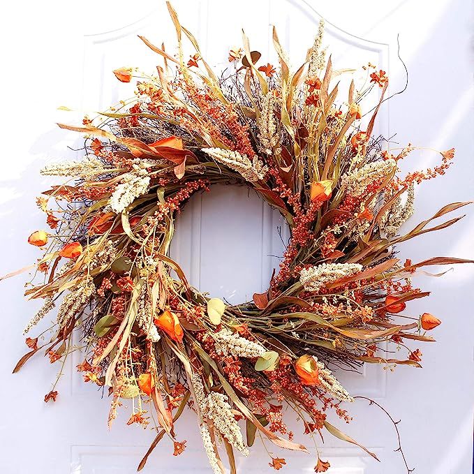 Dseap Wreath - 24 Inch Fall Wreath, Straw Wreath, Farmhouse Door Wreaths for Front Door Autumn, D... | Amazon (US)