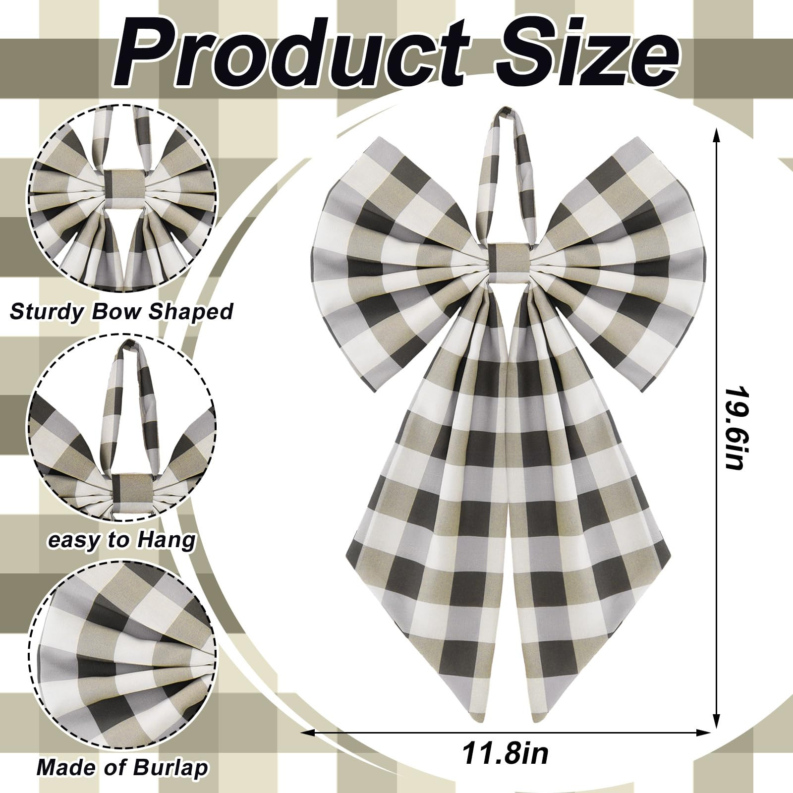 2 Pcs Olive Green Buffalo Plaid Christmas Wreath Bows 19.6'' x 11.8'' Large Christmas Tree Topper... | Amazon (US)