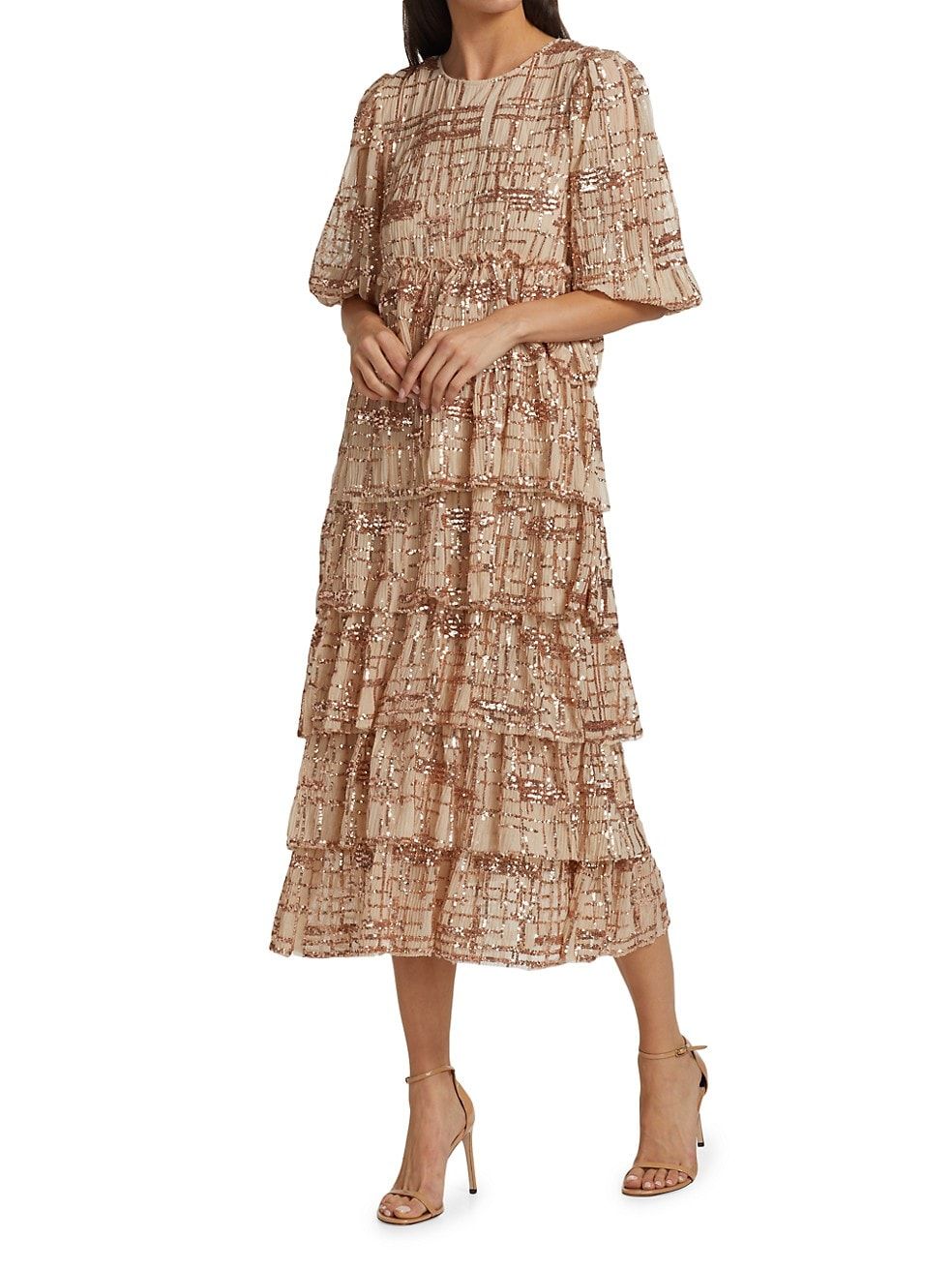 Tiered Sequin Midi-Dress | Saks Fifth Avenue