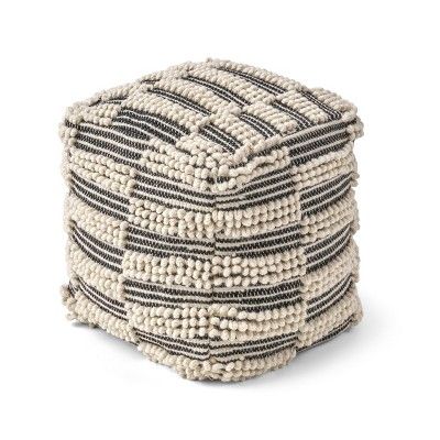 Darlina Contemporary Wool and Cotton Pouf Ottoman White/Black - Christopher Knight Home | Target