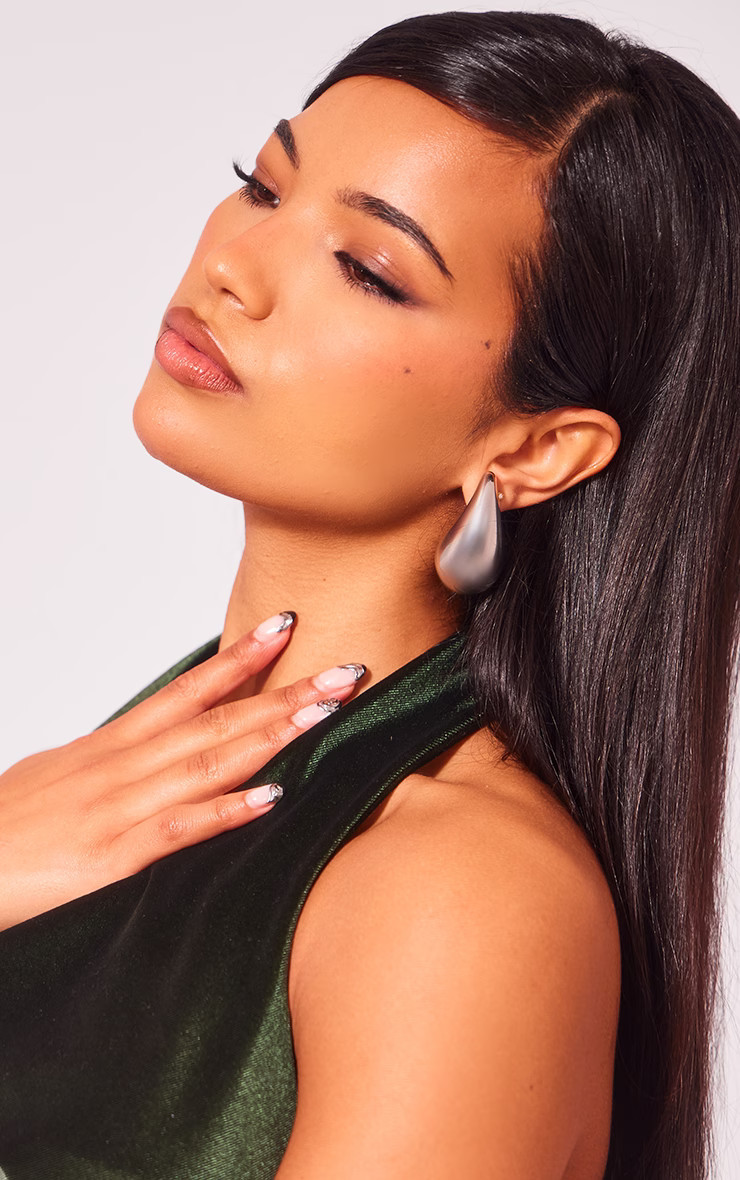 Silver Tear Drop Large Statement Earrings | PrettyLittleThing UK
