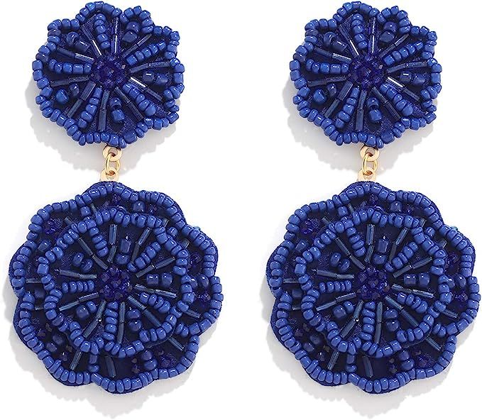HSWE Statement Beaded Drop Earrings for Women Layered Bead Dangle Earrings | Amazon (US)