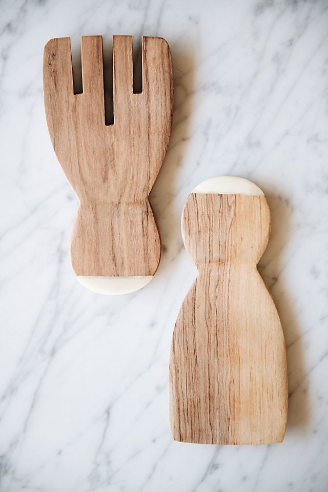 Connected Goods Wild Olive Wood Paddle Salad Servers | Anthropologie (US)