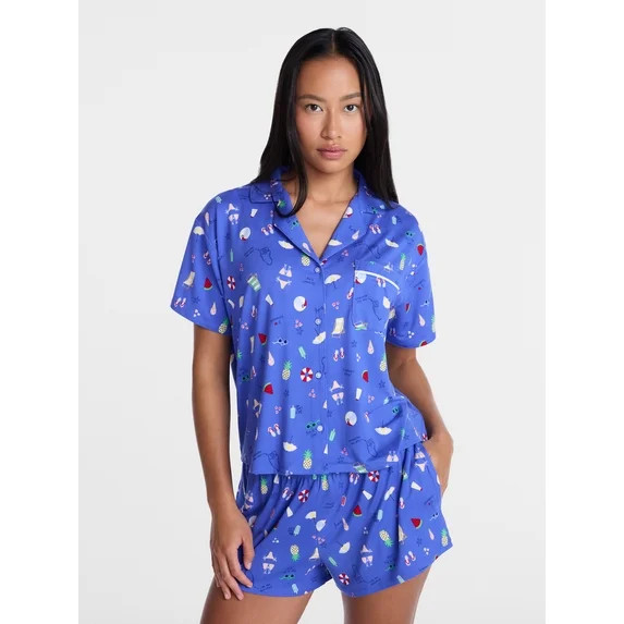 Beach Women's Notch Top and Shorts Pajama Set from Way to Celebrate, 2-Piece, Sizes XS-3X | Walmart (US)