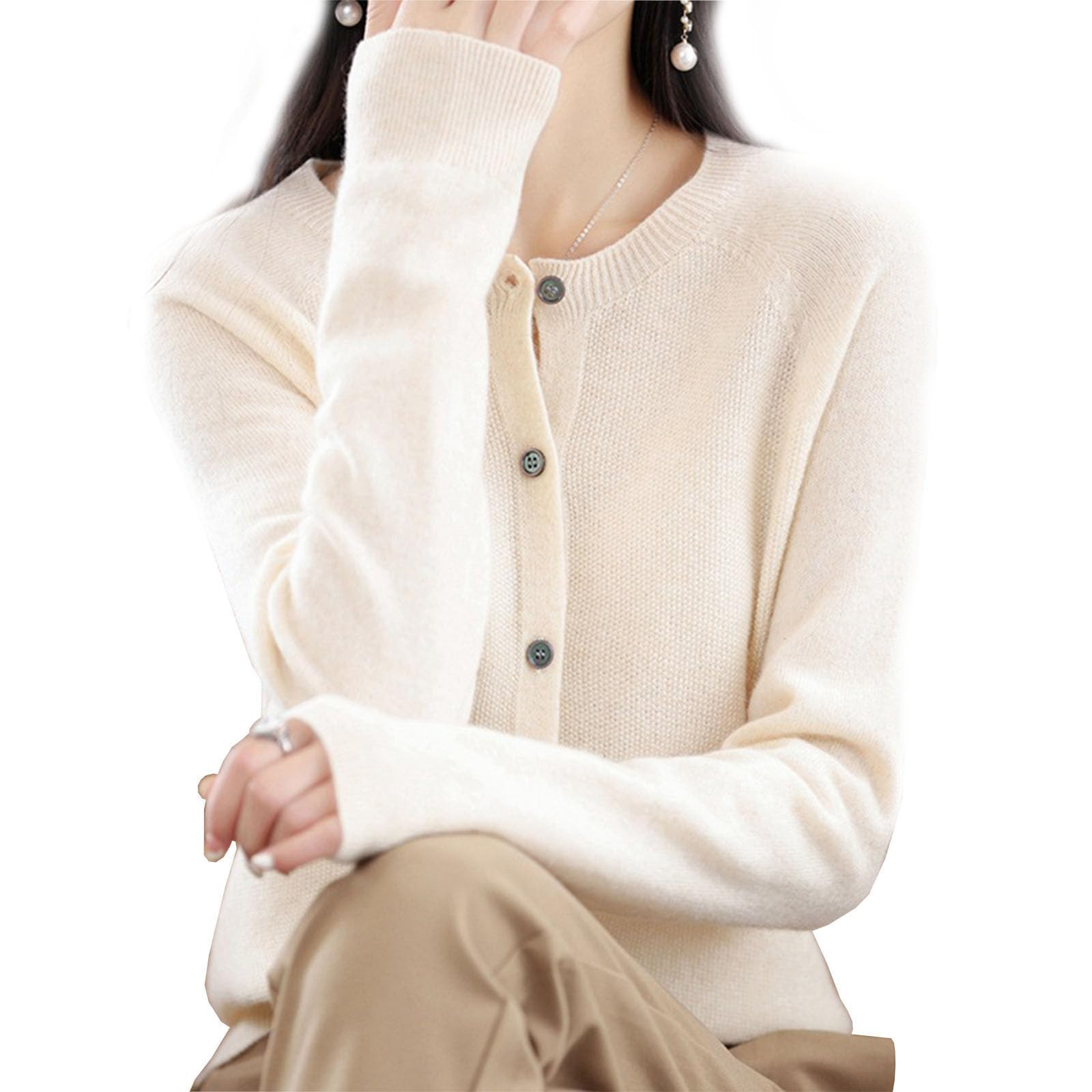 2024 Cashmere Button Front Long Sleeve Cardigan Soft Warm Knit Elastic Jumpers,Cashmere Cardigan ... | Amazon (CA)