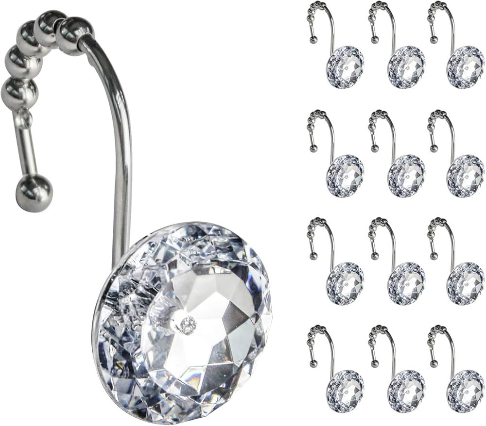 Sunlit Luxury Design Round Clear Diamond Crystal Gem Bling with Glide Balls Shower Curtain Hooks,... | Amazon (CA)