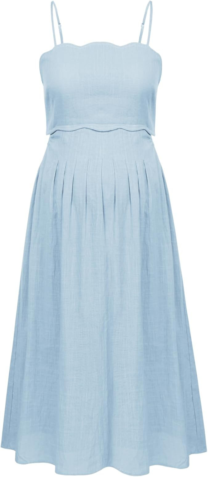 Maacie Maternity Midi Dress 2024 Spaghetti Straps Smocked Side Cutout Cotton Boho Flowy Loose A-L... | Amazon (US)