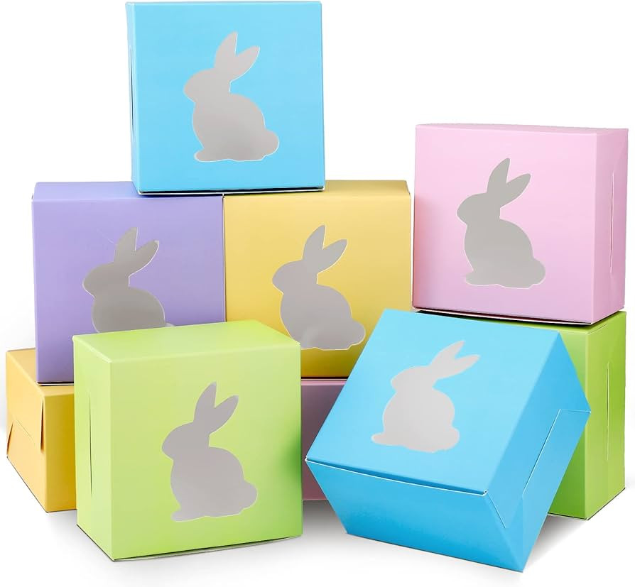 24 Pcs Easter Treat Boxes 5 Candy Colors Cardboard Box with Rabbit Bunny Shape Window Colorful Pa... | Amazon (US)