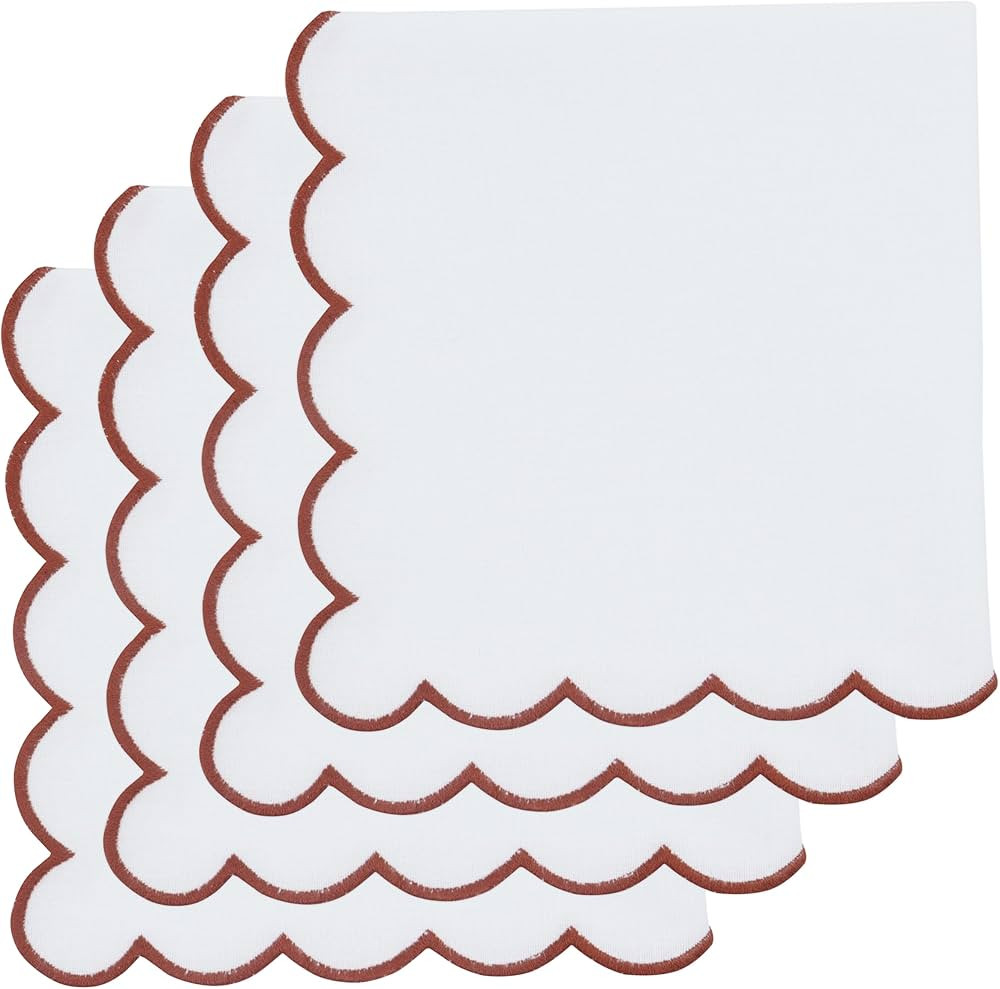 Scalloped Embroidery Cloth Napkins Table Decor Fall Thanksgiving 100% Cotton Set of 4-18 x 18 inc... | Amazon (US)