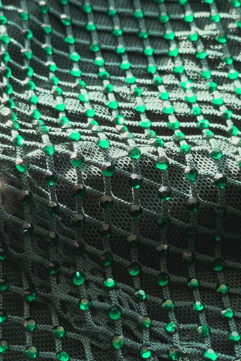Madelaine Diamante Mesh Cowl Maxi Dress - Emerald | MESHKI US